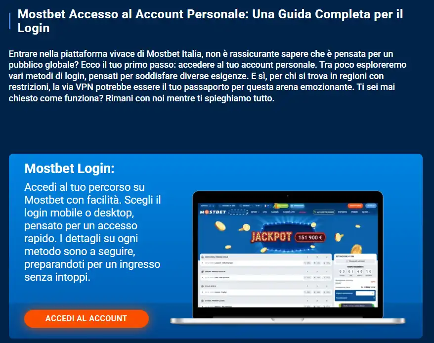 Schermata reale e aggiornata del login Mostbet
