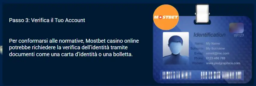 Schermata reale dell'area di verifica KYC Mostbet