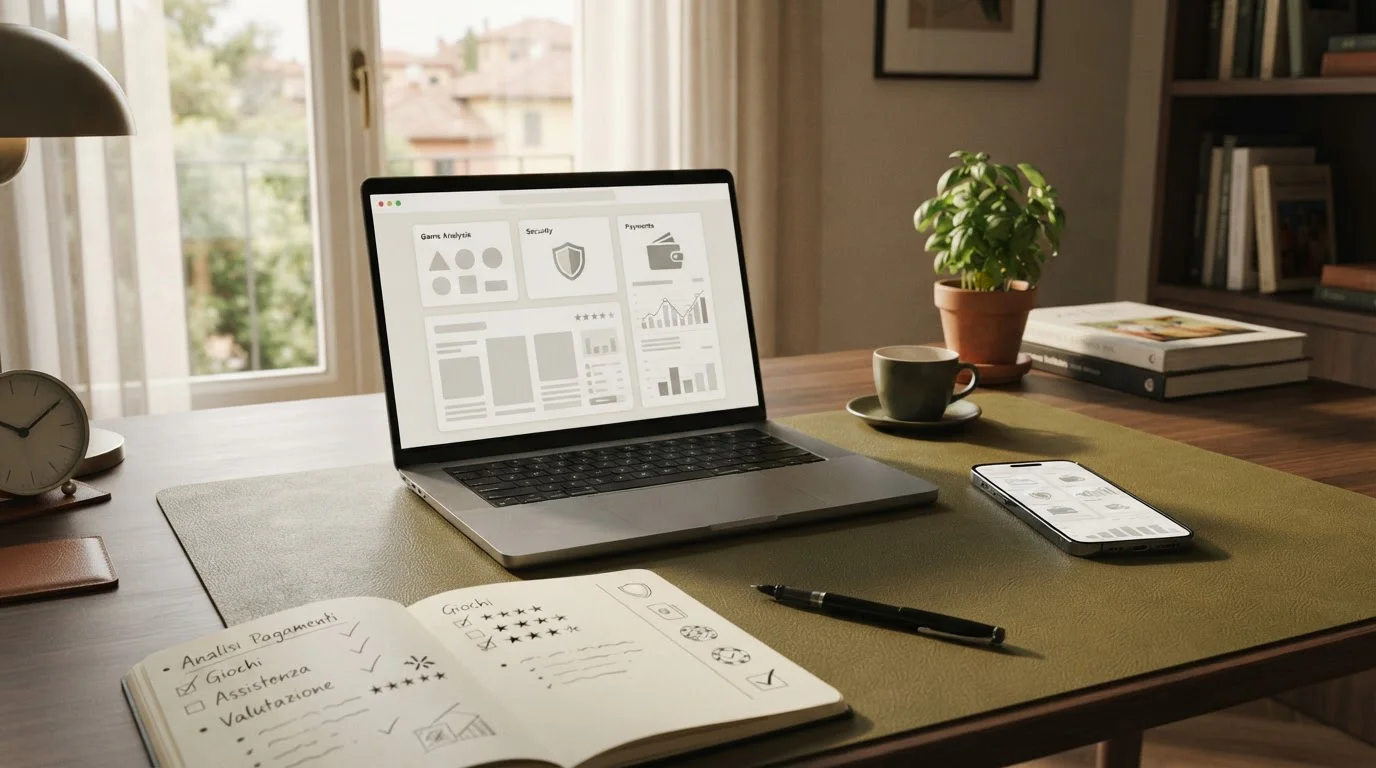 Illustrazione editoriale neutrale per una recensione di casino online destinata al pubblico italiano